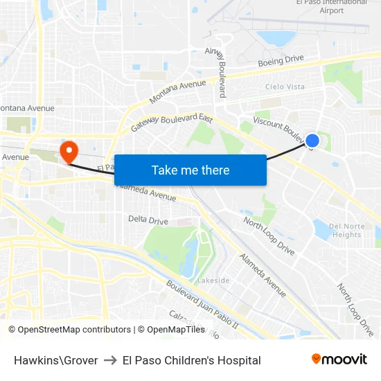 Hawkins\Grover to El Paso Children's Hospital map