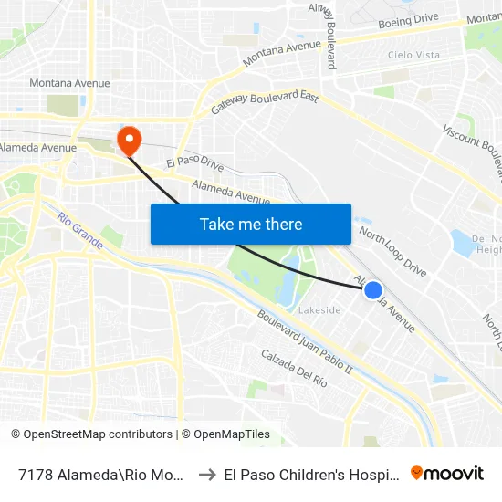 7178 Alameda\Rio Monte to El Paso Children's Hospital map
