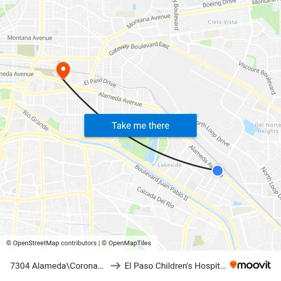 7304 Alameda\Coronado to El Paso Children's Hospital map