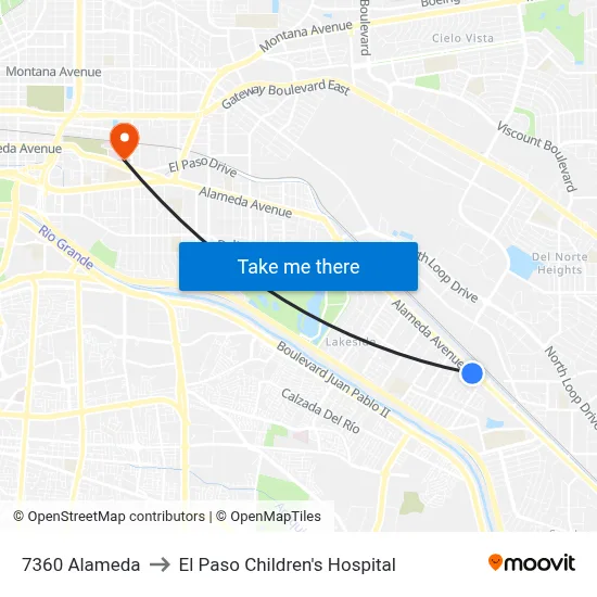7360 Alameda to El Paso Children's Hospital map