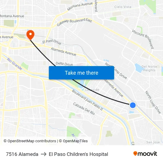 7516 Alameda to El Paso Children's Hospital map