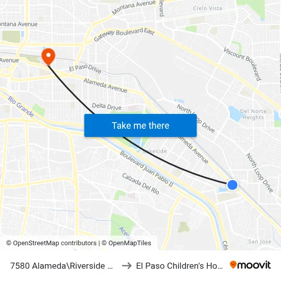 7580 Alameda\Riverside Village to El Paso Children's Hospital map