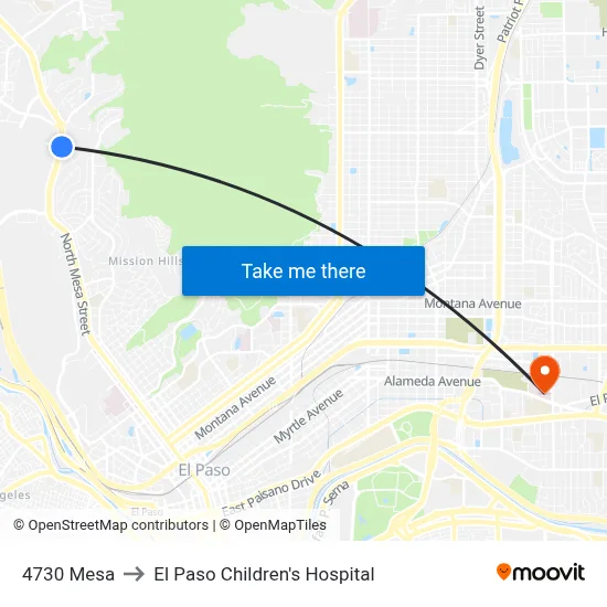 4730 Mesa to El Paso Children's Hospital map