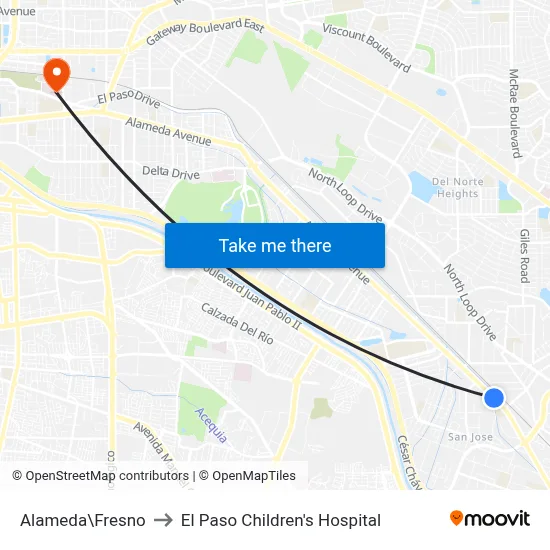 Alameda\Fresno to El Paso Children's Hospital map