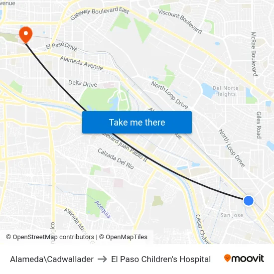 Alameda\Cadwallader to El Paso Children's Hospital map