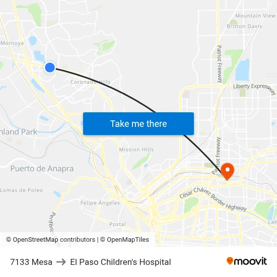 7133 Mesa to El Paso Children's Hospital map