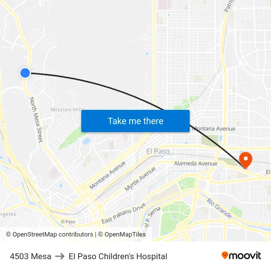 4503 Mesa to El Paso Children's Hospital map