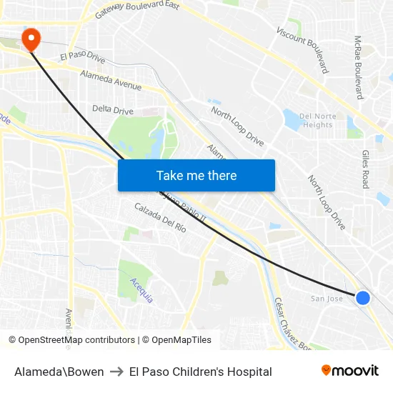 Alameda\Bowen to El Paso Children's Hospital map