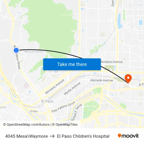 4045 Mesa\Waymore to El Paso Children's Hospital map