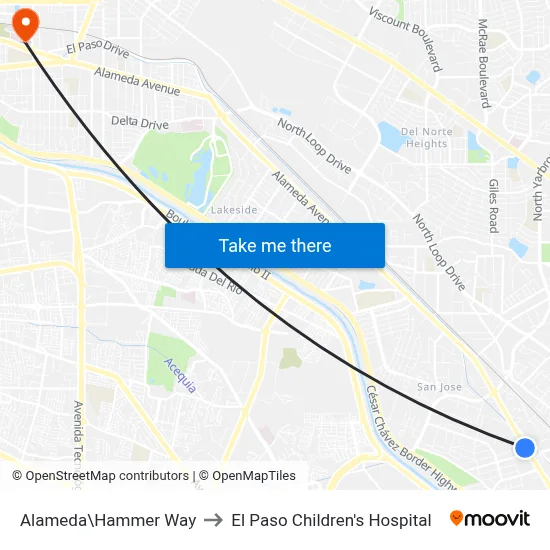 Alameda\Hammer Way to El Paso Children's Hospital map