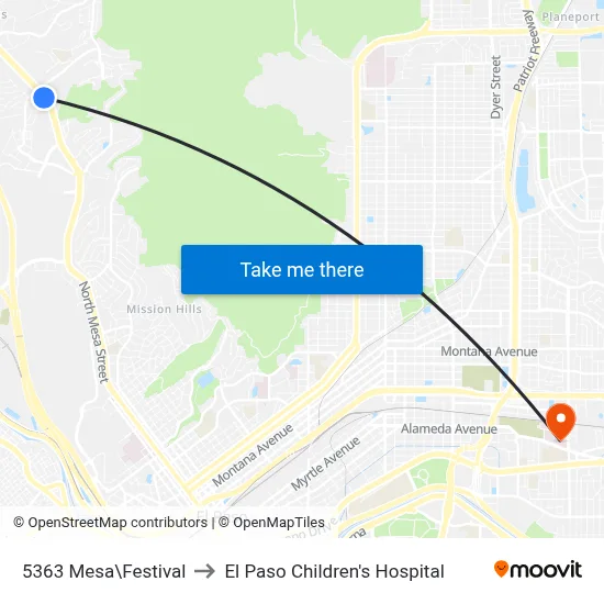 5363 Mesa\Festival to El Paso Children's Hospital map