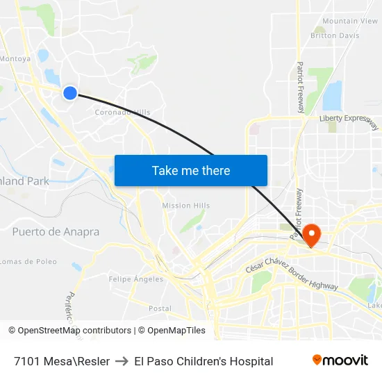 7101 Mesa\Resler to El Paso Children's Hospital map