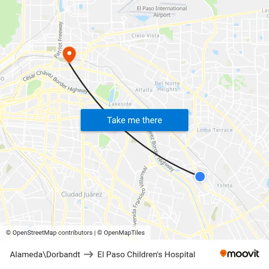 Alameda\Dorbandt to El Paso Children's Hospital map