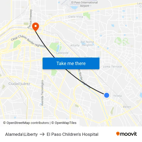 Alameda\Liberty to El Paso Children's Hospital map