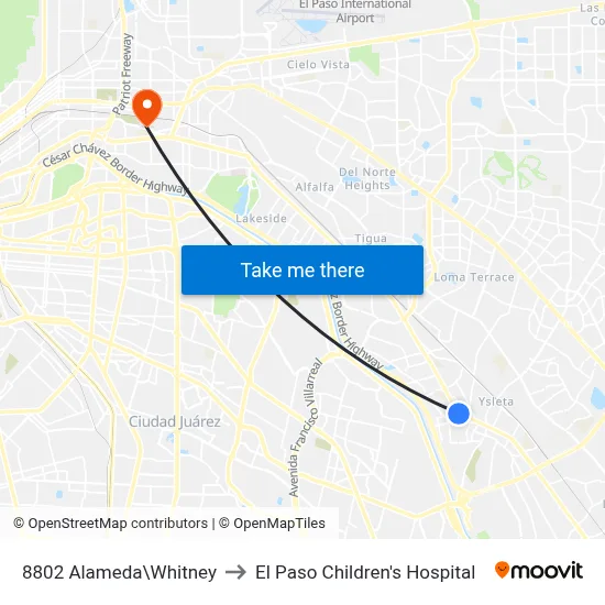 8802 Alameda\Whitney to El Paso Children's Hospital map