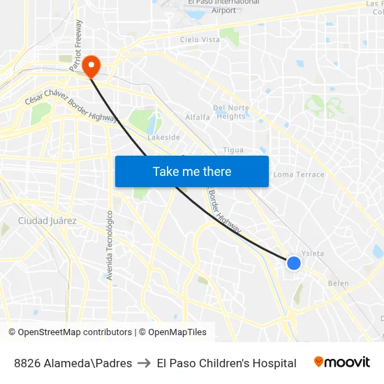 8826 Alameda\Padres to El Paso Children's Hospital map