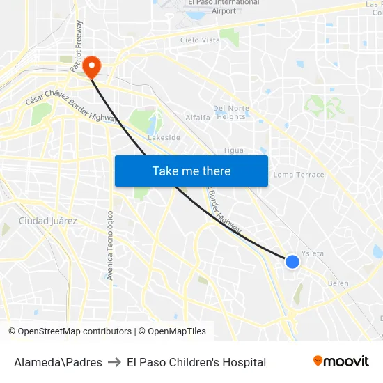 Alameda\Padres to El Paso Children's Hospital map