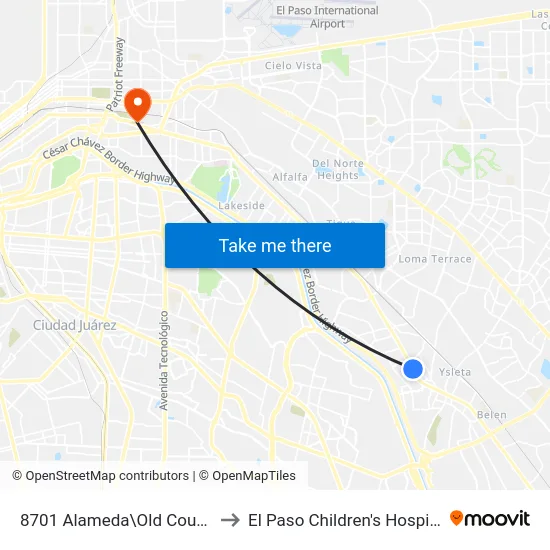 8701 Alameda\Old County to El Paso Children's Hospital map