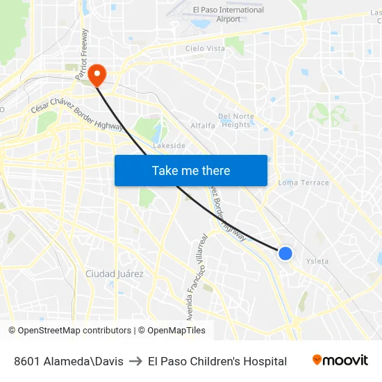 8601 Alameda\Davis to El Paso Children's Hospital map