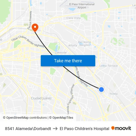 8541 Alameda\Dorbandt to El Paso Children's Hospital map