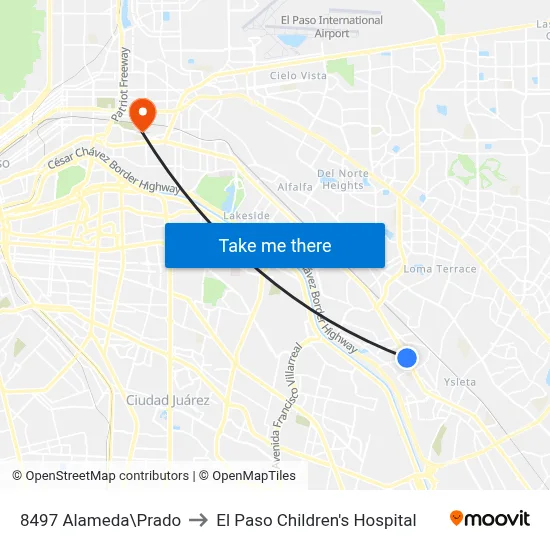 8497 Alameda\Prado to El Paso Children's Hospital map