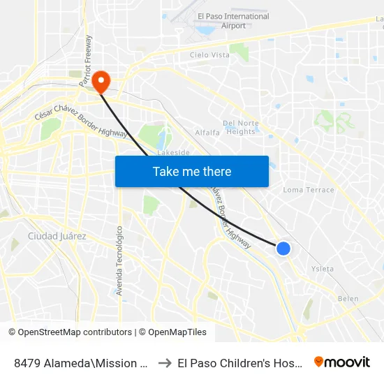 8479 Alameda\Mission Trail to El Paso Children's Hospital map