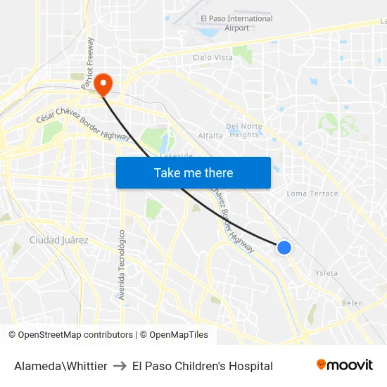 Alameda\Whittier to El Paso Children's Hospital map