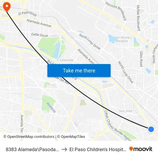 8383 Alameda\Pasodale to El Paso Children's Hospital map