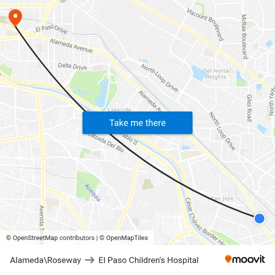 Alameda\Roseway to El Paso Children's Hospital map