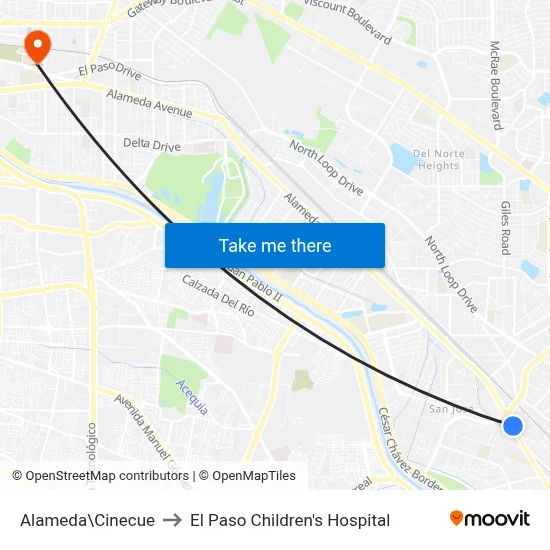 Alameda\Cinecue to El Paso Children's Hospital map