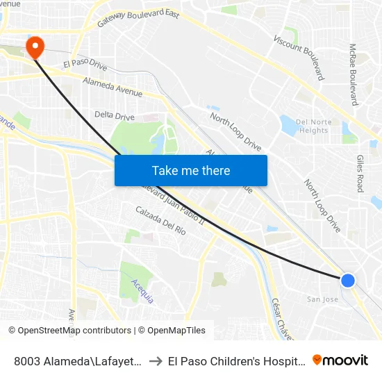 8003 Alameda\Lafayette to El Paso Children's Hospital map