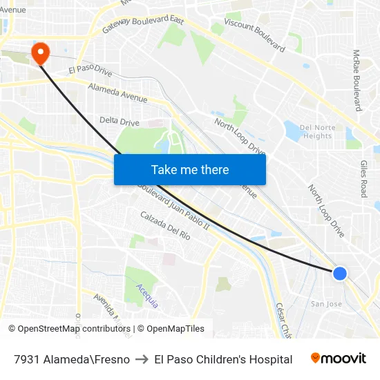 7931 Alameda\Fresno to El Paso Children's Hospital map