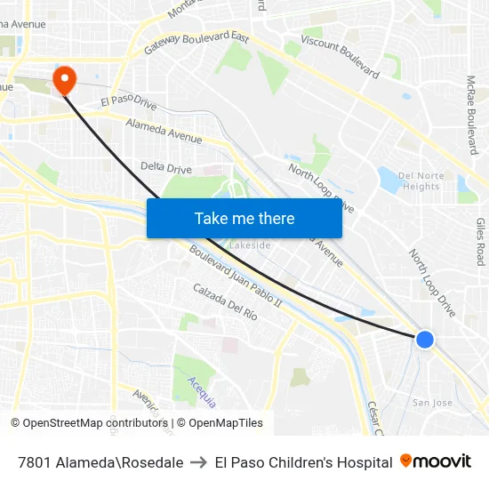 7801 Alameda\Rosedale to El Paso Children's Hospital map
