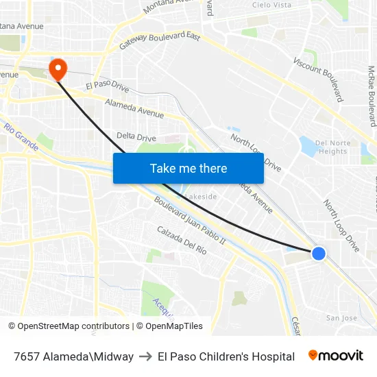 7657 Alameda\Midway to El Paso Children's Hospital map