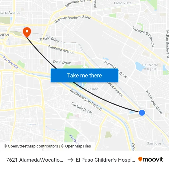 7621 Alameda\Vocational to El Paso Children's Hospital map
