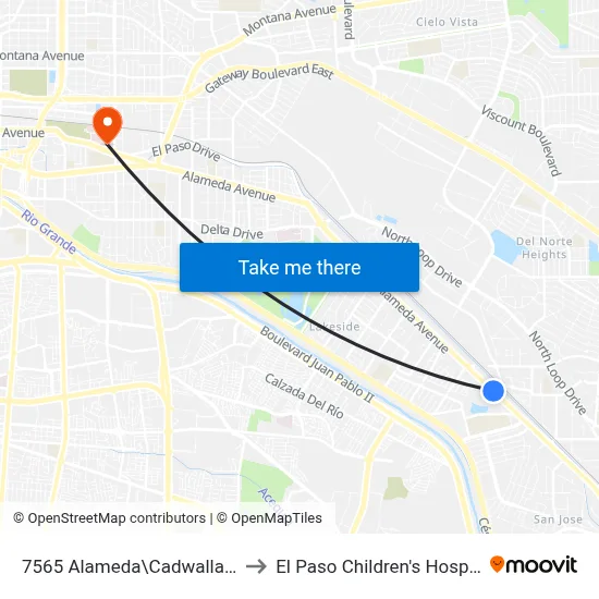 7565 Alameda\Cadwallader to El Paso Children's Hospital map
