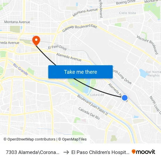 7303 Alameda\Coronado to El Paso Children's Hospital map