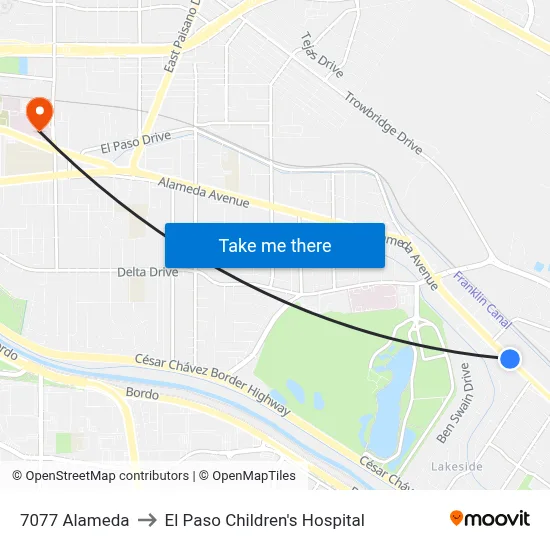 7077 Alameda to El Paso Children's Hospital map