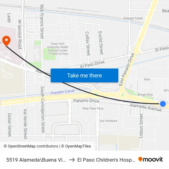 5519 Alameda\Buena Vista to El Paso Children's Hospital map