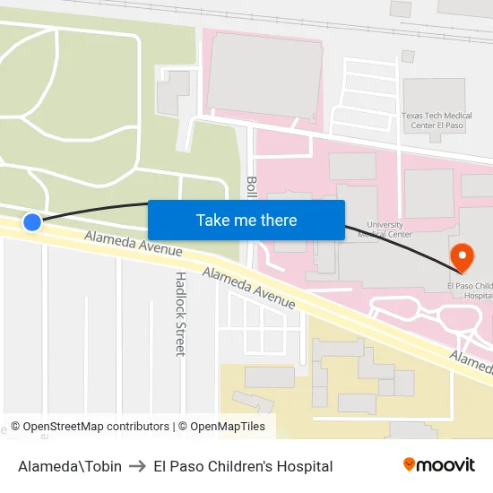 Alameda\Tobin to El Paso Children's Hospital map