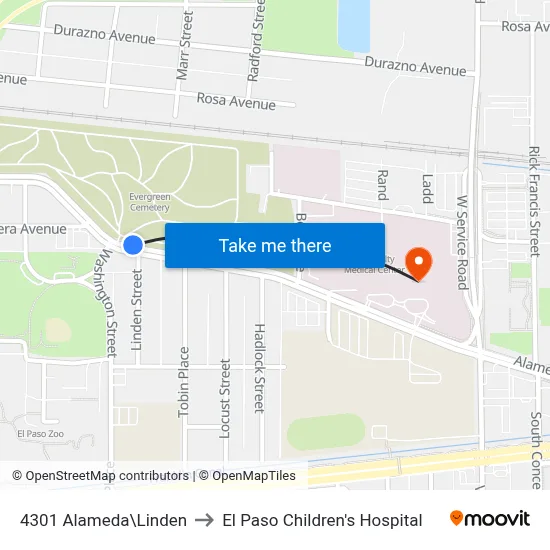4301 Alameda\Linden to El Paso Children's Hospital map