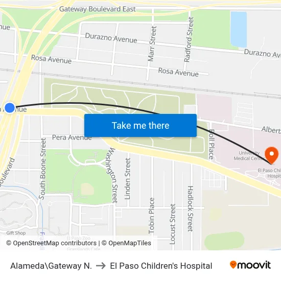 Alameda\Gateway N. to El Paso Children's Hospital map