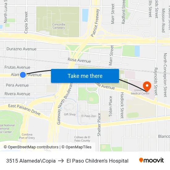 3515 Alameda\Copia to El Paso Children's Hospital map
