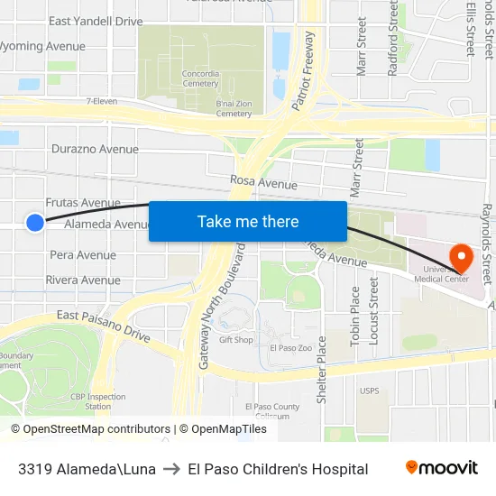 3319 Alameda\Luna to El Paso Children's Hospital map