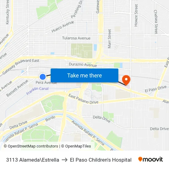 3113 Alameda\Estrella to El Paso Children's Hospital map