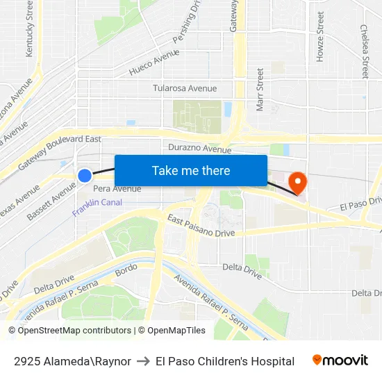 2925 Alameda\Raynor to El Paso Children's Hospital map