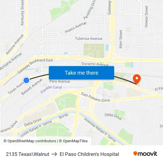2135 Texas\Walnut to El Paso Children's Hospital map