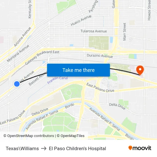 Texas\Williams to El Paso Children's Hospital map