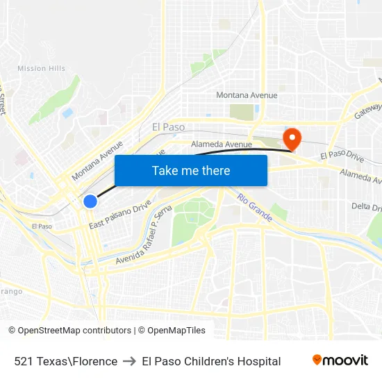 521 Texas\Florence to El Paso Children's Hospital map