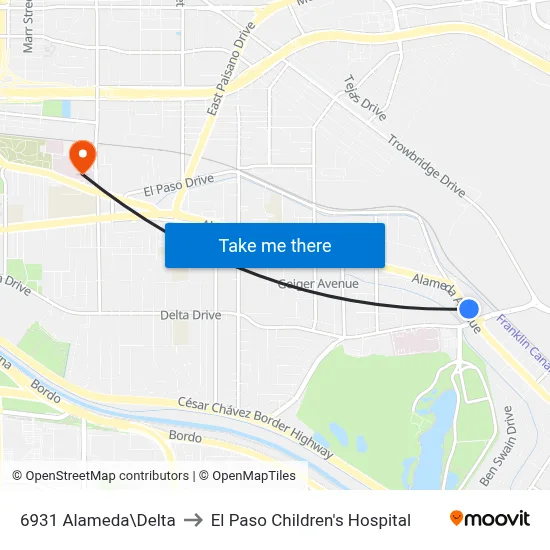 6931 Alameda\Delta to El Paso Children's Hospital map